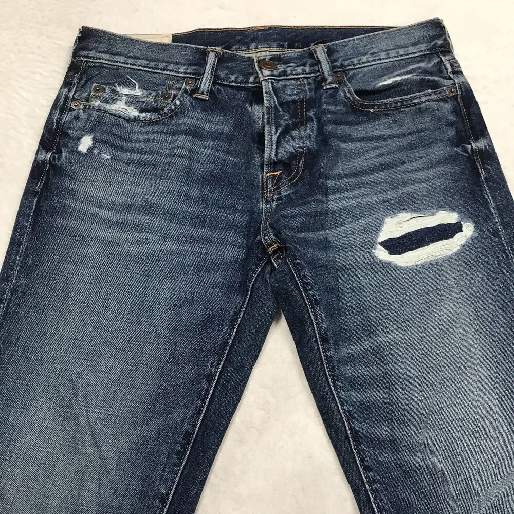 ABERCROMBIE & FITCH Jean Men 30x32 Button Fly Slim Straight Whisker Dark Wash